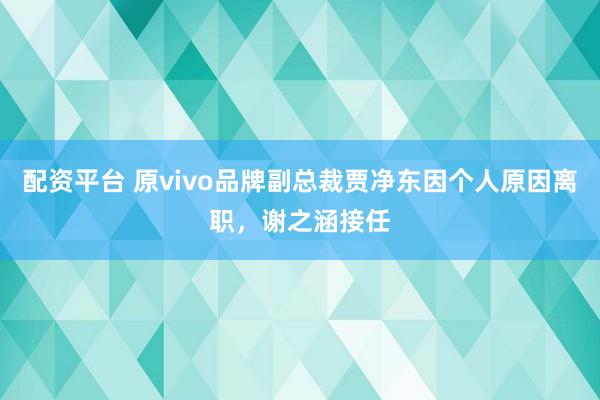 配资平台 原vivo品牌副总裁贾净东因个人原因离职，谢之涵接任